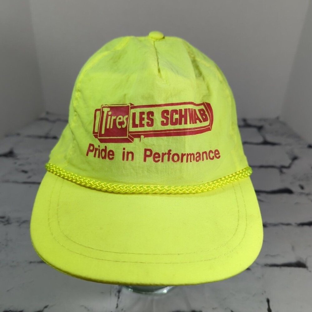 Les‎ Schwab Tires Neon Yellow Vintage Snapback Trucker Hat Adjustable Ball Cap